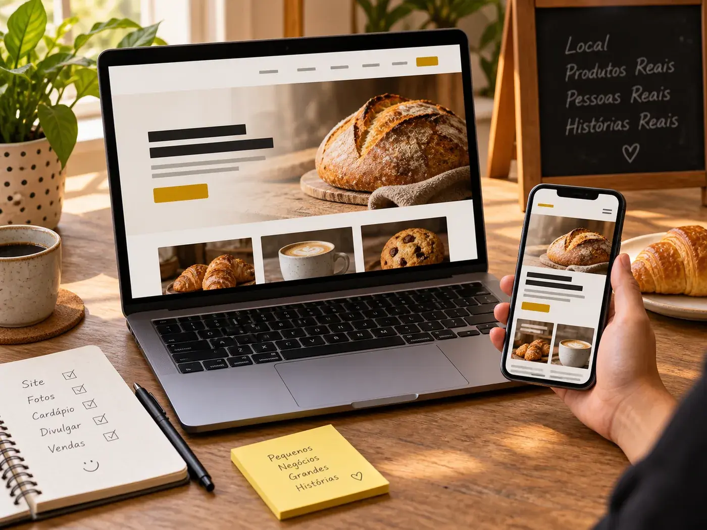 Mockup ilustrativo de site em notebook e celular