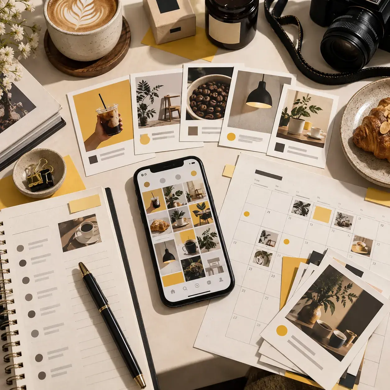 Mockup ilustrativo de peças e planejamento para redes sociais