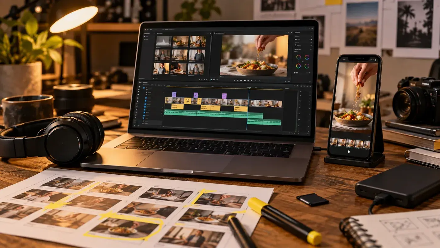 Mockup ilustrativo de edição e montagem de vídeo